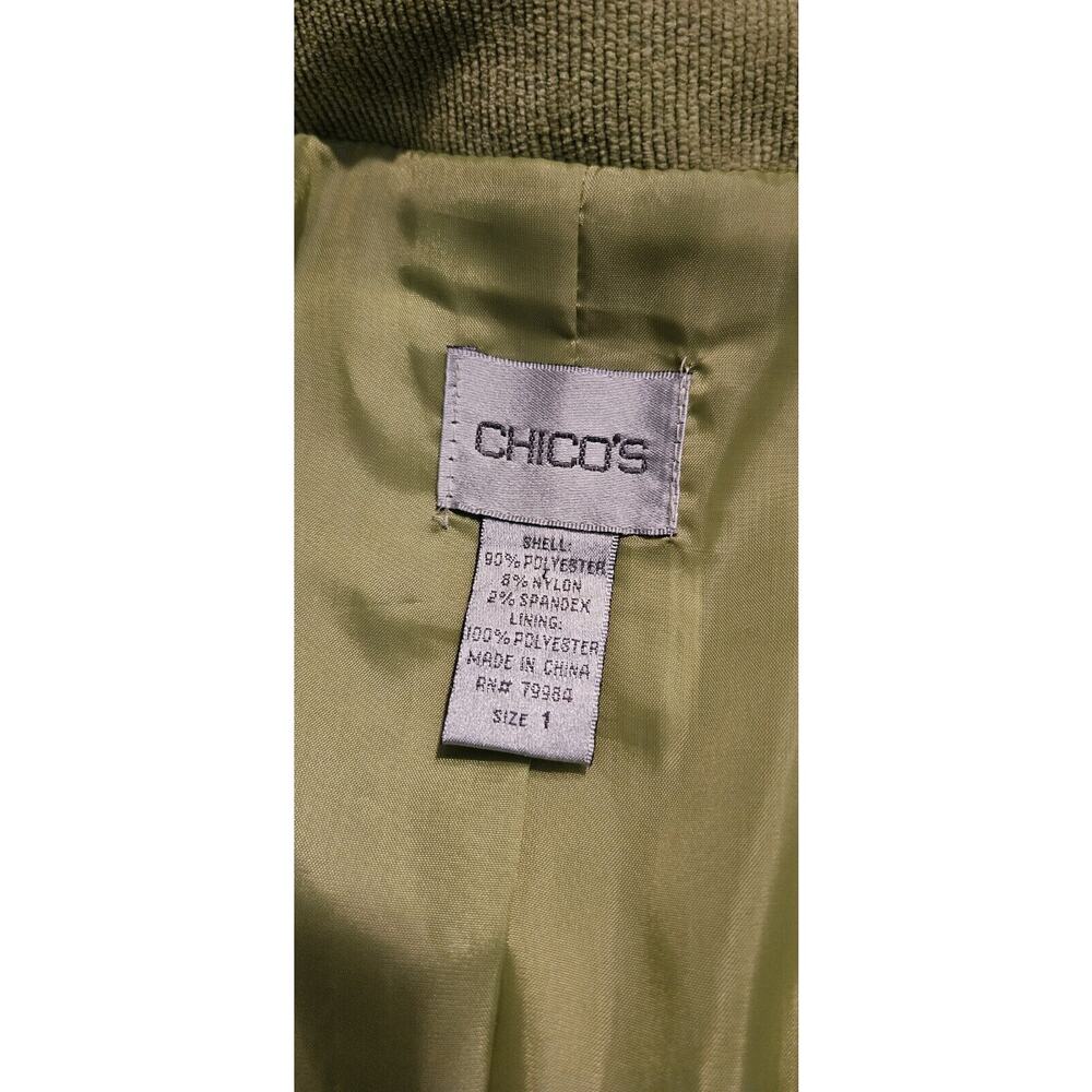 Chicos Womens Size M/8 Corduory Jacket Chartreuse Green Ruffle Neck Full Zip - Picture 7 of 8